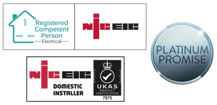 NICEIC - Registered Competent Person - Electrical. NICEIC - Domestic Installer - UKAS Product Certification. Platiunum Promise.